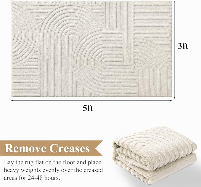 Pauwer 3x5 Washable Area Rugs for Living Room Modern Beige Solid Color Soft - Image 2