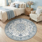 RELEANY Area Rugs Round 4ft Washable Non-Slip, Floral Vintage Distress by RELEANY
