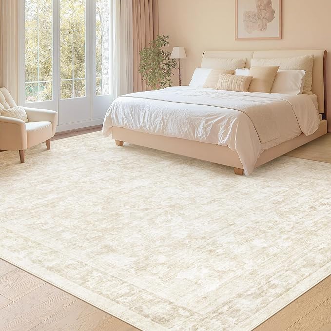 8x10 Area Rugs for Living Room: Washable Large Vintage Floral Rug Low Pile - Image 5