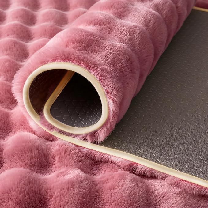 Dusty Rose Rabbit Plush Rug 2'x6', Fluffy Shaggy Area Rug - Image 7