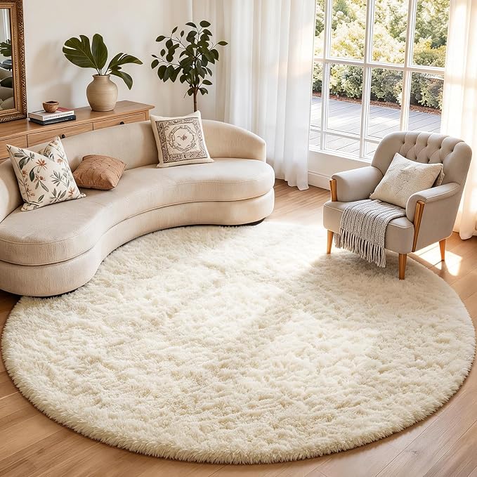Ophanie Round Rugs 7Ft Ivory Circle Area Rug Washable, Living Room Aesthetic by Ophanie
