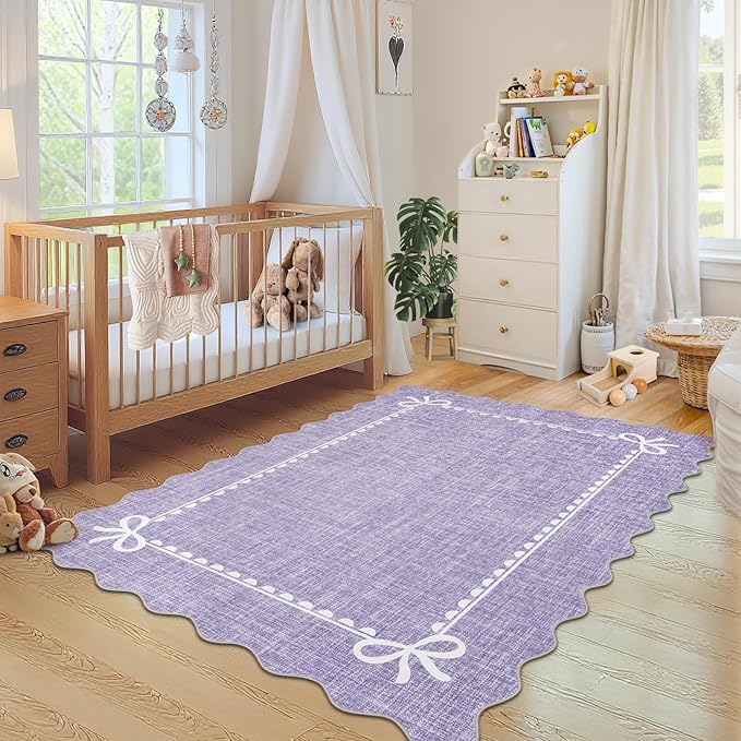 GarveeHome Scalloped Bow Rug for Living Room, Solid Purple Rug for Dorm - Image 3