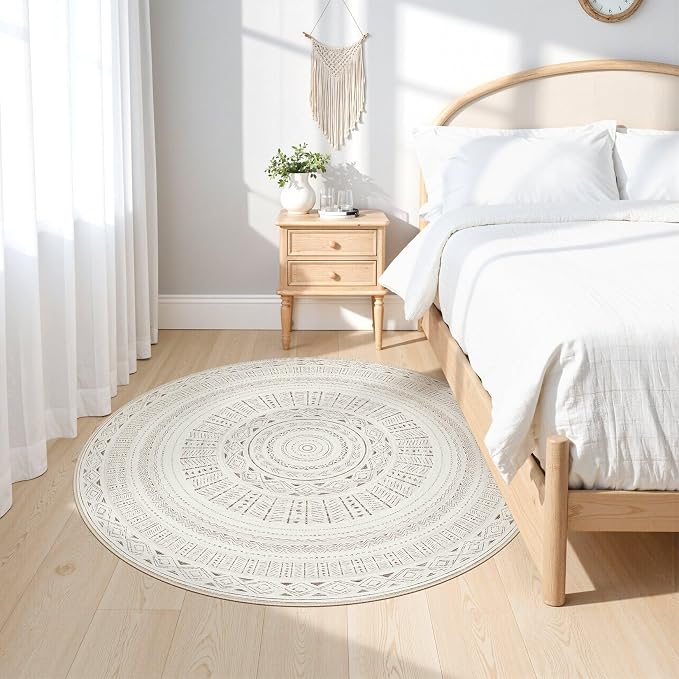 cotiled 5x5 Round Area Rugs Living Room Rug: Washable Boho Rugs - Image 2