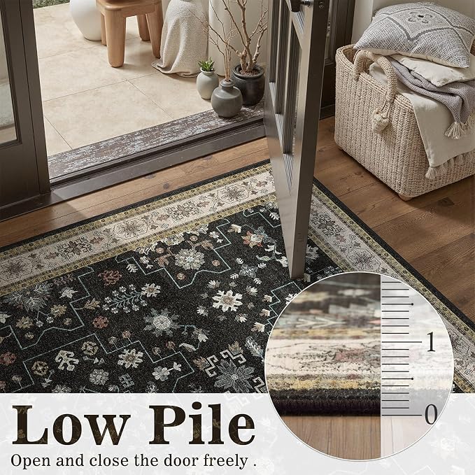DCX Black Boho 5x7 Area Rugs, Machine Washable Non Slip Geometric Floral Rug - Image 5
