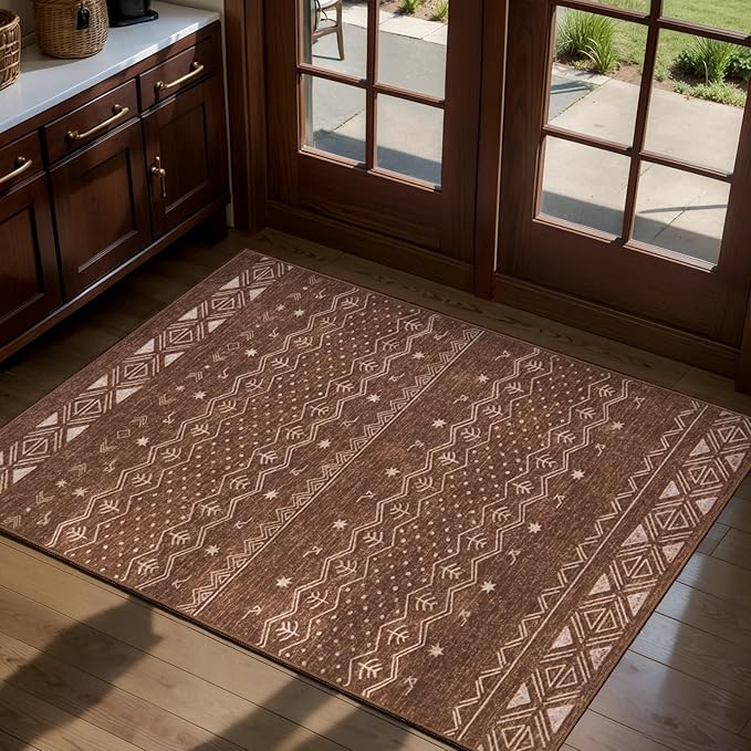 SERISSA 2x3 Rugs for Entryway, Washable Non-Slip Coffee Brown Small Area Rug by SERISSAHomeDecorCollection