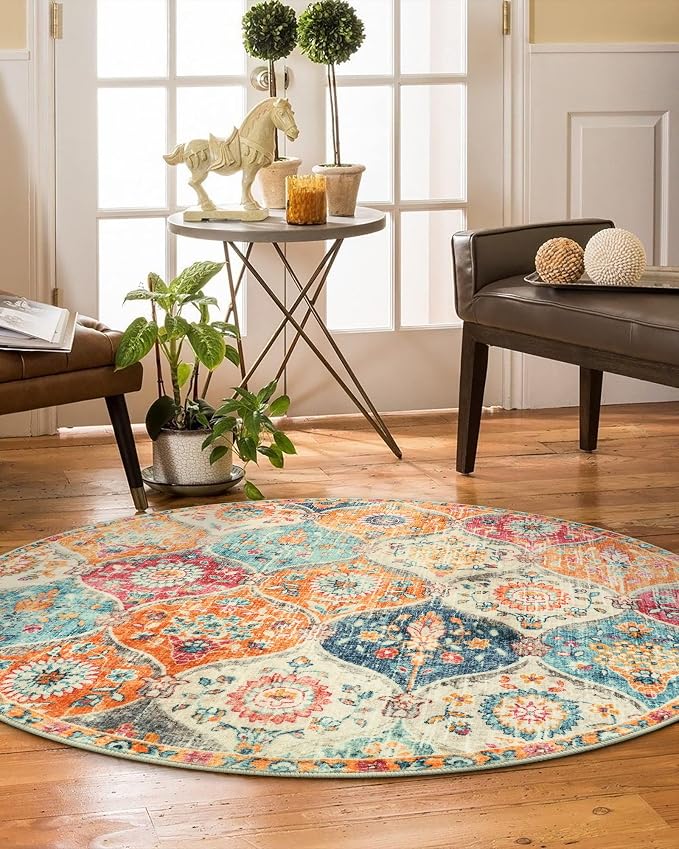 Lahome Moroccan Washable Circle Rug, Soft Vintage Round Rug 4ft, Distress Round - Image 5