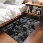 2x3 ft Shaggy Small Black Rug, Tie Dye Soft Fluffy Carpet Bedside Fuzzy Area by TENNOLA