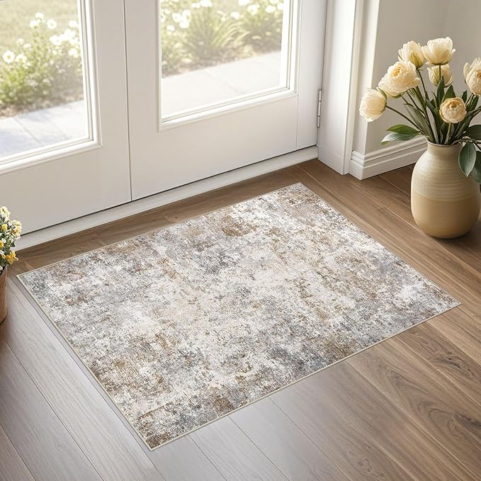 UERMEI 2x3 Entryway Area Rug, Machine Washable Neutral Modern Small Carpet by UERMEI