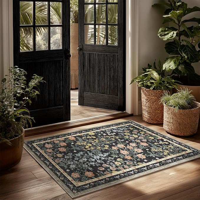 Machine Washable Small Rugs for Entryway: Door Mat Indoor Entrance 2x3 Rug Boho by palohom