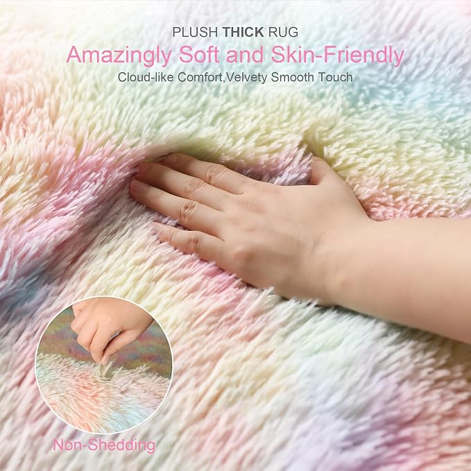 KICHOWUA Thick Area Rug Unicorn Fluffy Shag 3x5 - Image 2