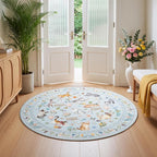 Unirea 4x4 Light Blue Grey Cat Round Area Rugs, Washable Soft Non Slip Circle - Image 2