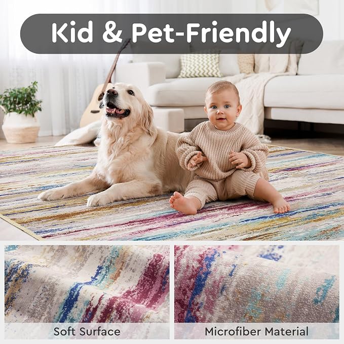 tchdio 5x7 Area Rugs for Living Room, Colorful Modern Abstract Area Rug - Image 4