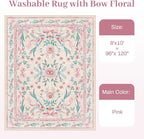 Pink Floral Bow Rug 8x10 for Living Room, Washable Non Slip Area Rug, Soft Boho - Image 9