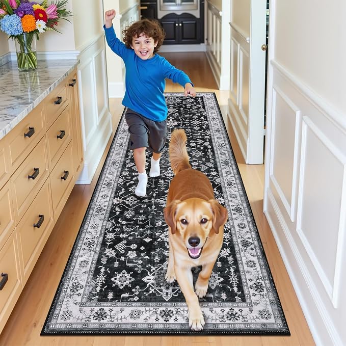 HEBE Washable Hallway Runner Rug 2'x 8' Non Slip Kitchen Rugs Runner, Low Pile - Image 8