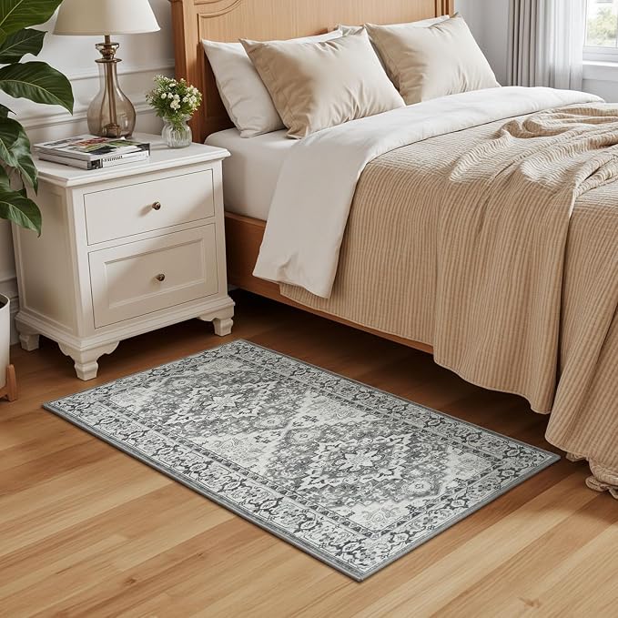Lessymo 2 x 4 Entryway Rug, Machine Washable Area Rugs Boho Faux Wool Low Pile - Image 3