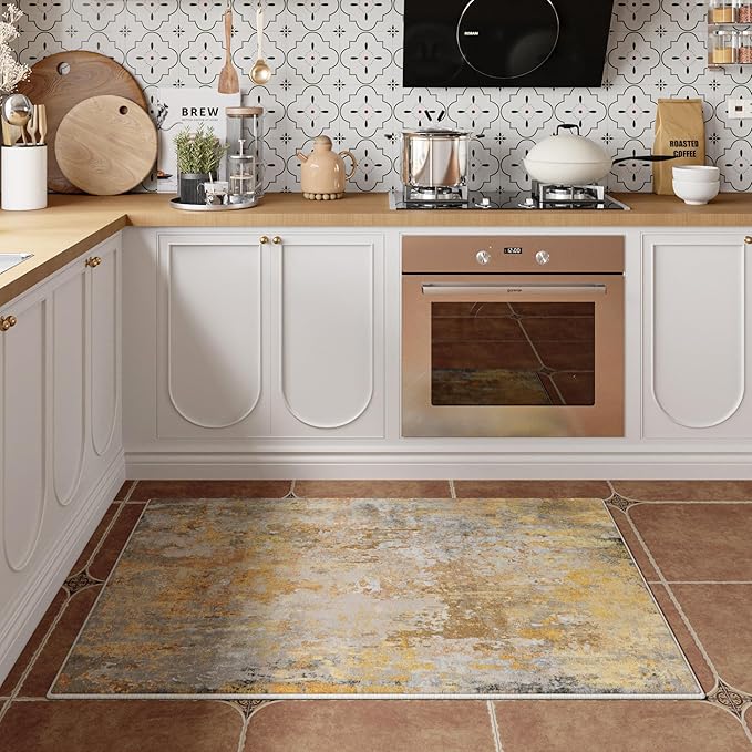 Entryway Rug 2x3 Beige Gold Door Mat Indoor Entrance 24x36, Washable Small - Image 2