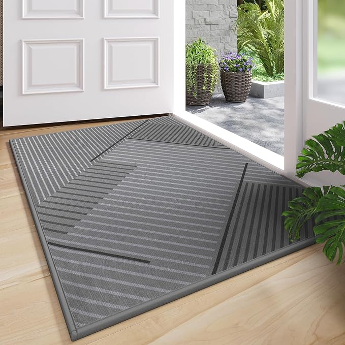 Front Door Mat 31''x47'', Non Slip Absorbent Dirt Resist Washable Low-Profile by QiCaiJia