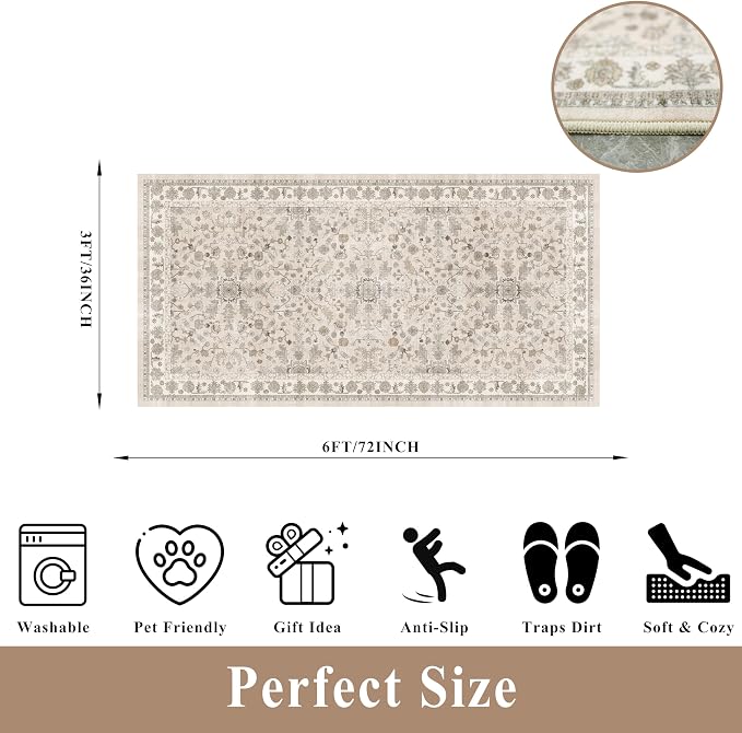 3x6 Kitchen Runner Rug Non Slip Washable - Image 2