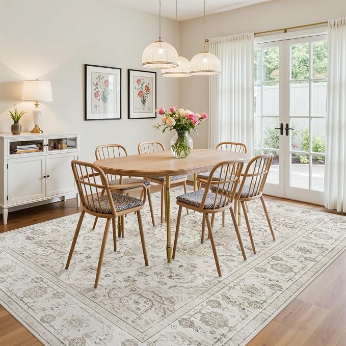 9x12 Area Rugs for Living Room:Beige Washable Vintage Medallion Carpet Non-Slip - Image 4