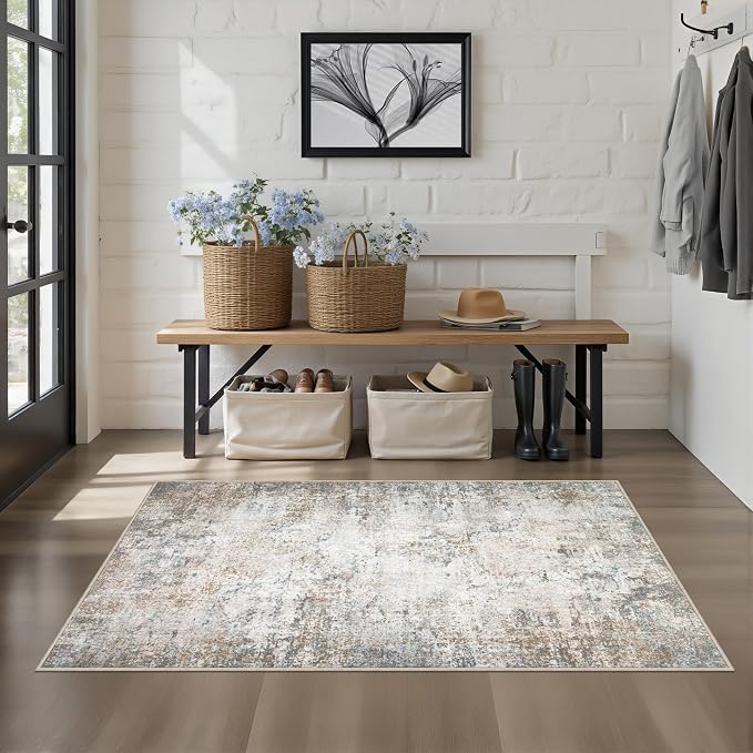 Washable Area Rug 3x5 Entryway Rug: Washable Modern Abstract Soft Thin Rug - Image 3