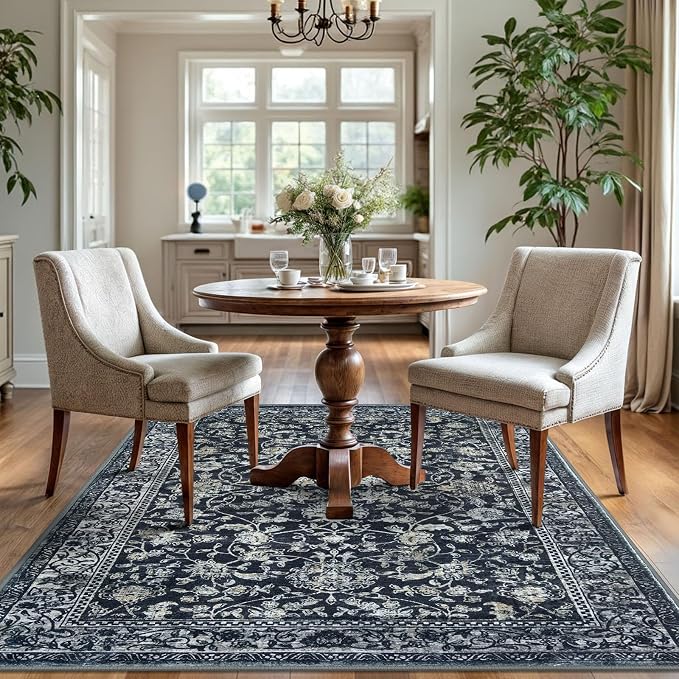 KILOCOCO Area Rug 4x6 Entryway Rug Washable Printed Vintage Floral Rubber - Image 6