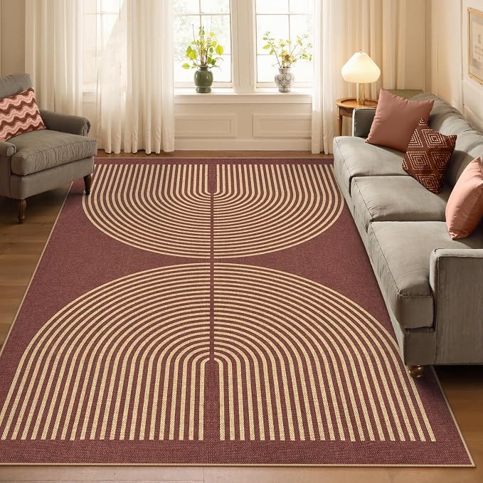 Lahome Enfys Modern Rainbow Easy Jute Outdoor Rug 5x7, Stain Resistant Red - Image 6