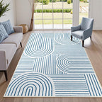 Lahome Abstract Washable Area Rugs 5x7, Soft Blue Rugs by Lahome