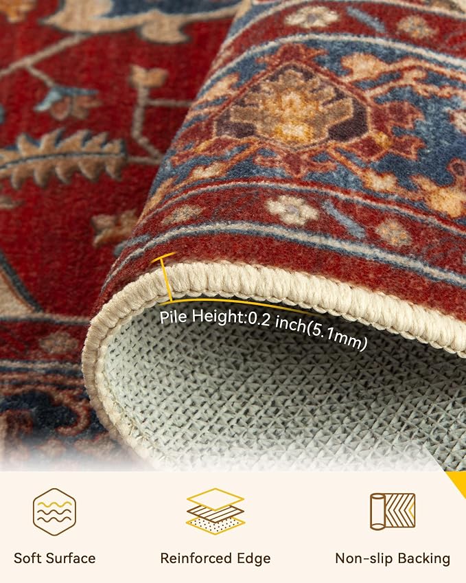 RELEANY Area Rugs Round 7ft Washable Non-Slip, Floral Vintage Distress - Image 3