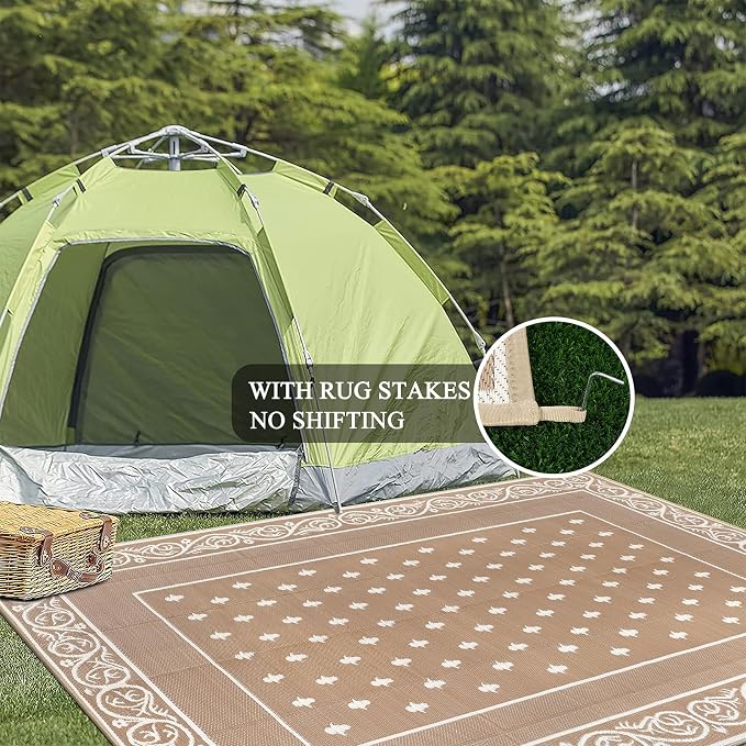 Pauwer Waterproof Outdoor Rug 8x10, Reversible Plastic Straw Patio Camping Rug - Image 6