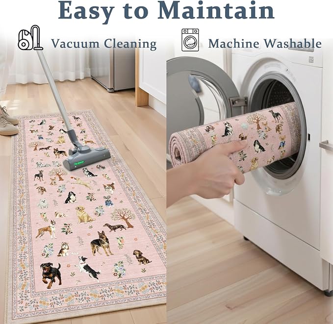Pink Floral Dog Rug Runner, 2x4 Washable Kitchen Mat Ultra-Thin Soft, Non-Slip - Image 6