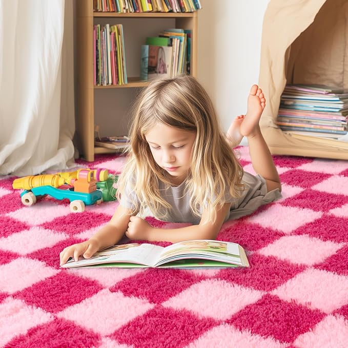 Checkered Rugs for Living Room 6x9, Ultra Soft Fluffy Rug for Bedroom, Modern - Image 3
