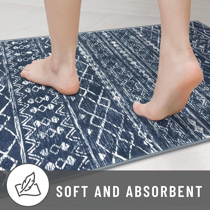 KUTA Boho Kitchen Rugs 2x5 ft Navy Blue Moroccan Washable Runner Rug Non-Slip - Image 7