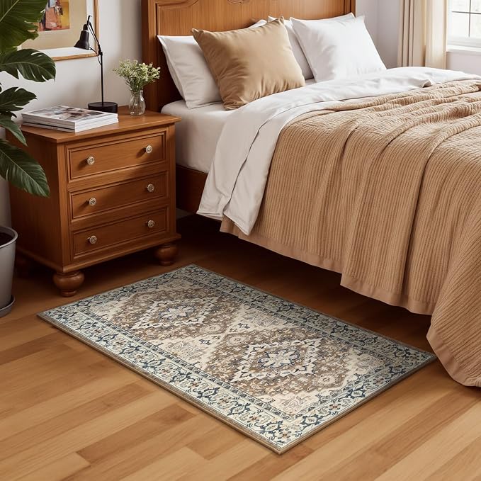 Lessymo 2 x 4 Entryway Rug, Machine Washable Area Rugs Boho Faux Wool Low Pile - Image 3