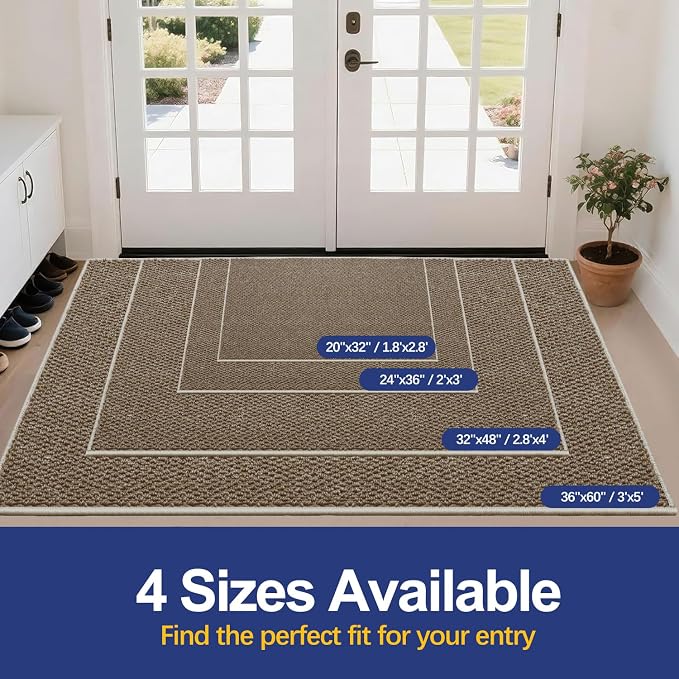 Dirt Trapping Door Mat 20x32, Taupe Faux Jute Entryway Rug | Low-Profile - Image 6