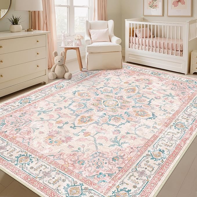 CAPALOCA Machine Washable Rugs Nursery Rug 6x9 Cute Girl Non Slip Low Pile - Image 2