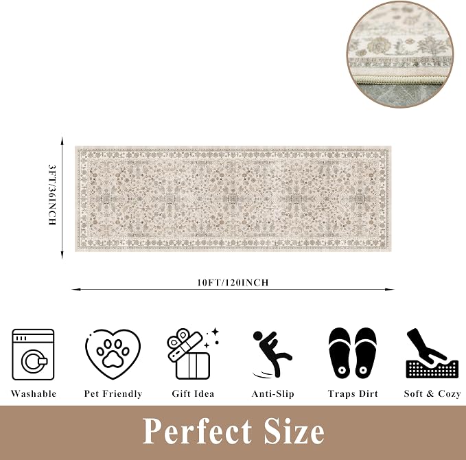 3x10ft Hallway Runner Rug Non-Slip Washable – Soft Long Carpet Runner - Image 2