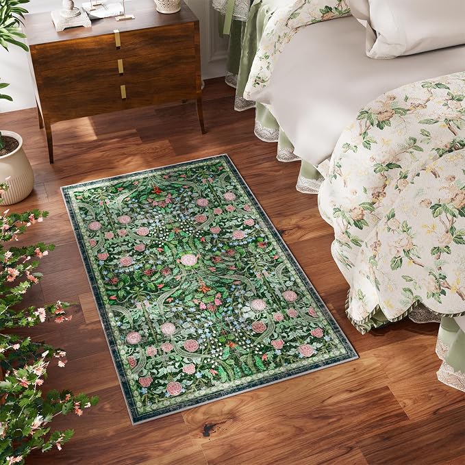 AMTOVO 2x3 Washable Entryway Area Rug Door Mat, Vintage Boho Floral Distressed - Image 4