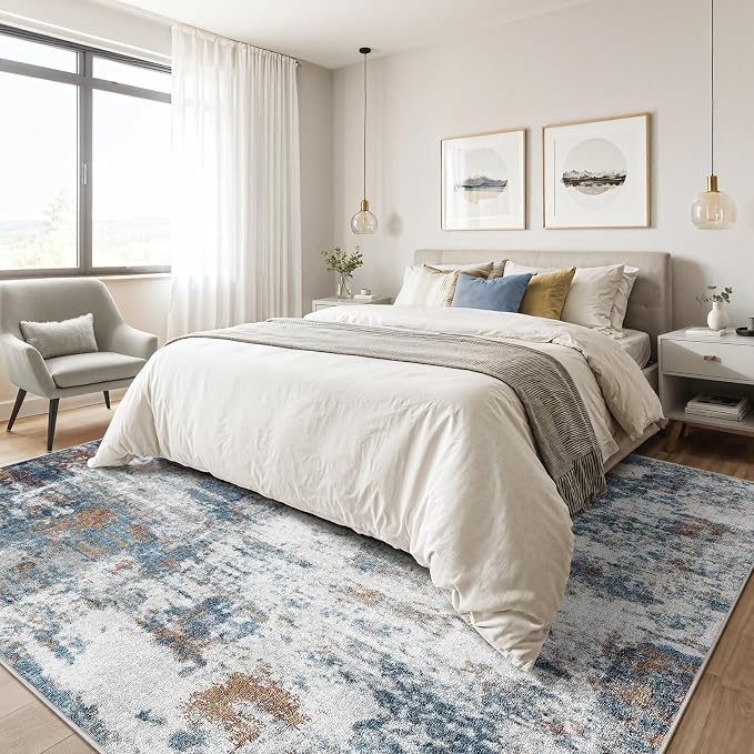 6x9 Area Rugs Living Room: Washable Large Abstract Neutral Modern Soft Rug - Image 4