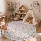 Lahome Girls Bedroom Pink Round Rug 6ft, Soft Washable Floral Circle Rug - Image 7