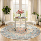 RELEANY Area Rugs Round 5ft Washable Non-Slip, Floral Vintage Distress - Image 2