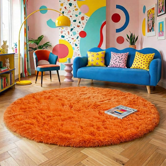 Amdrebio Orange Circle Round Rug 6Ft - Image 3
