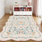 Pink Floral Rug 5X7 for Girls Bedroom or Nursery, Scalloped Washable Non-Slip - Image 2