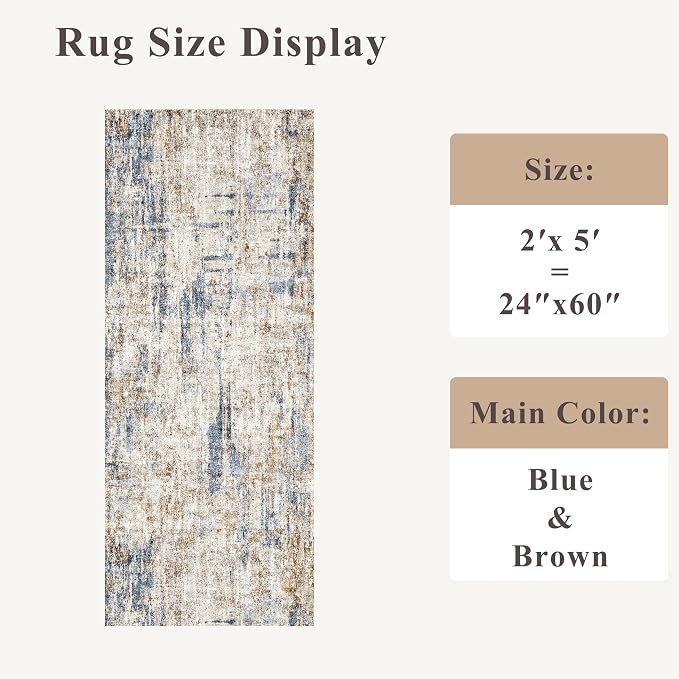2x5 Non-Slip Washable Runner Rug – Modern Neutral Abstract Small Rug - Image 2