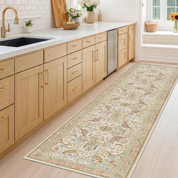 Beige 10 ft Long Vintage Runner Rugs by HazoHaus