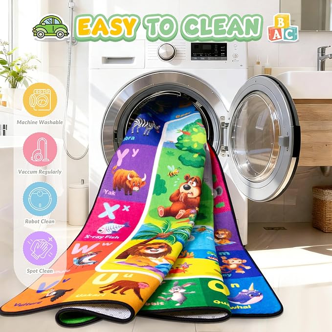 Kids Rug for Playroom, Educational Learning Play Mat, Soft Non-Slip Machine - Image 6