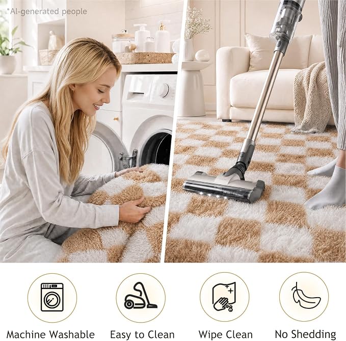 Ophanie Checkered Beige & White Rug - Image 6