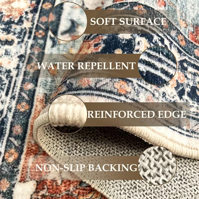 RELEANY Area Rugs 3'x5' Washable Non-Slip, Floral Vintage Distress Medallion - Image 4