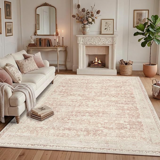 Latte&Fog 8x10 Pink Rugs for Living Room, Washeble Vintage Rugs for Girls - Image 3