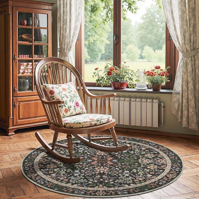 jinchan Zenith Round Rug 5ft Area Rug Soft 5'Round Floral Aesthetic Rug by JINCHAN