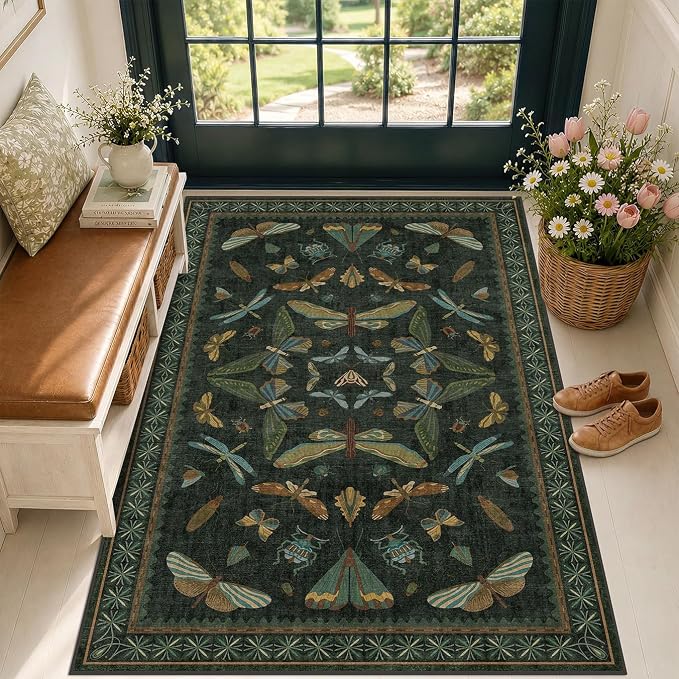 Green and Black Entryway Rug by HazoHaus